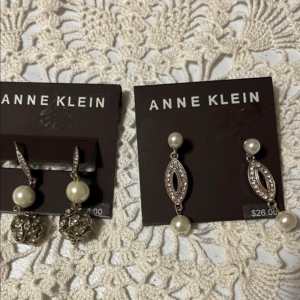 Anne Klein Silver and Gold Pearl Earrings Sets